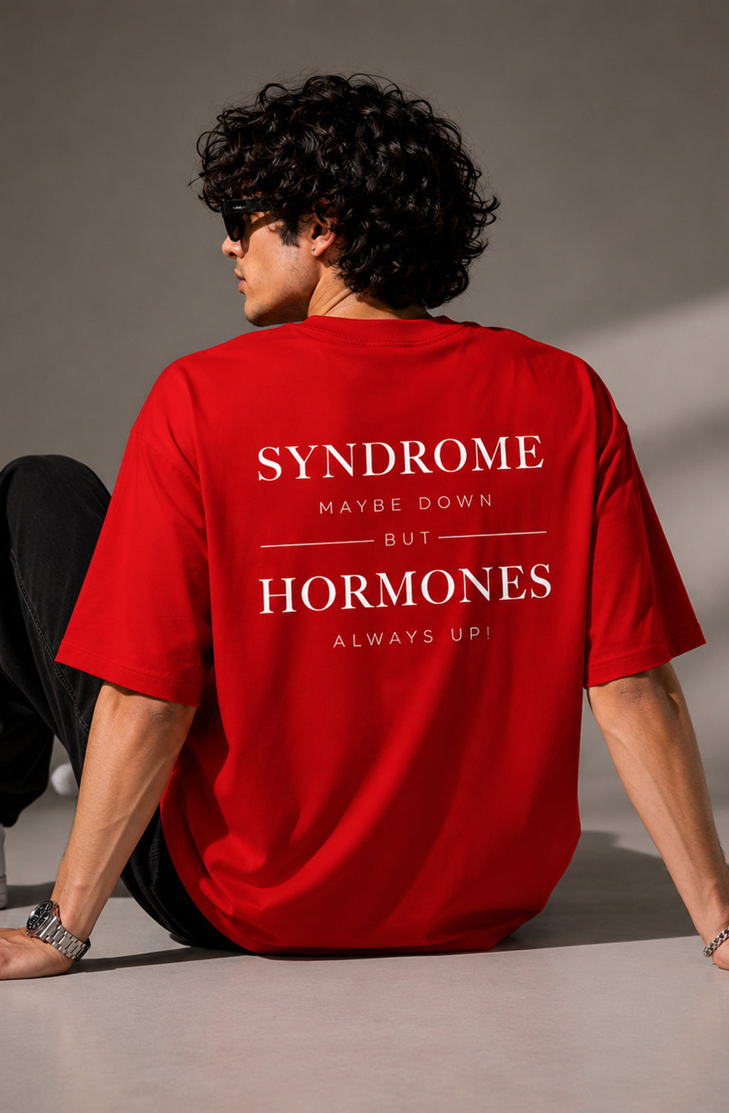 Down Syndrome - Red Oversized T-Shirt - Men