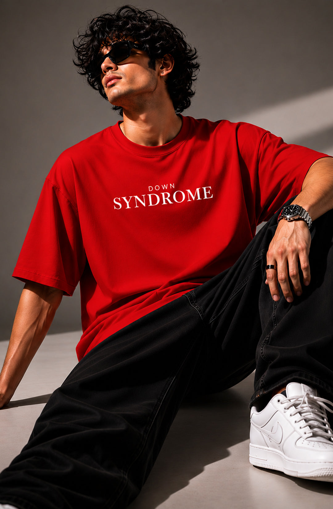Down Syndrome - Red Oversized T-Shirt - Men