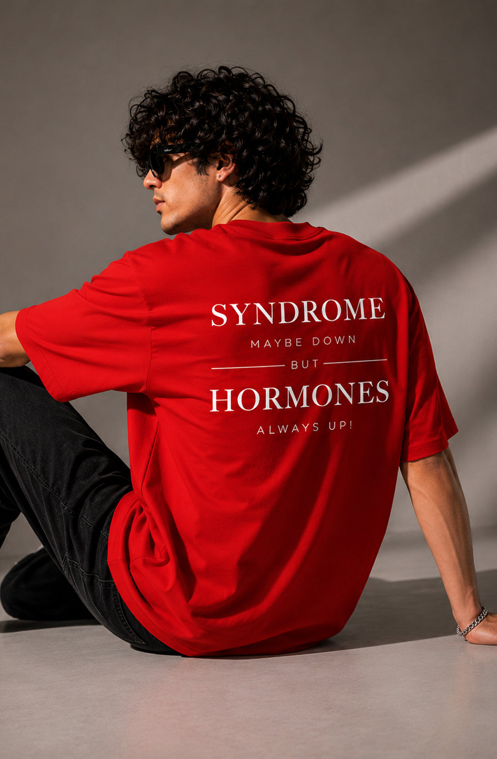 Down Syndrome - Red Oversized T-Shirt - Men